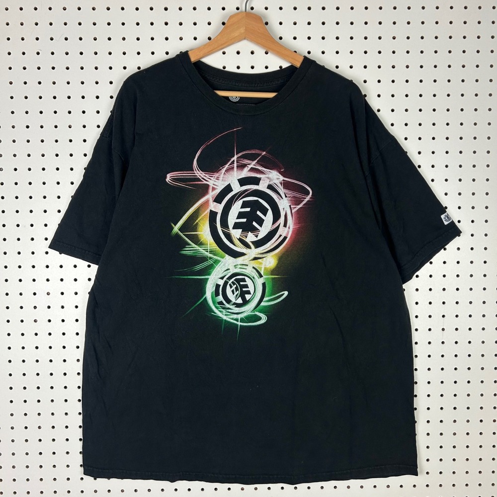Element Skateboards Graphic T Shirt Mens XXL Black Rasta Swirl Logo Tee 11542
